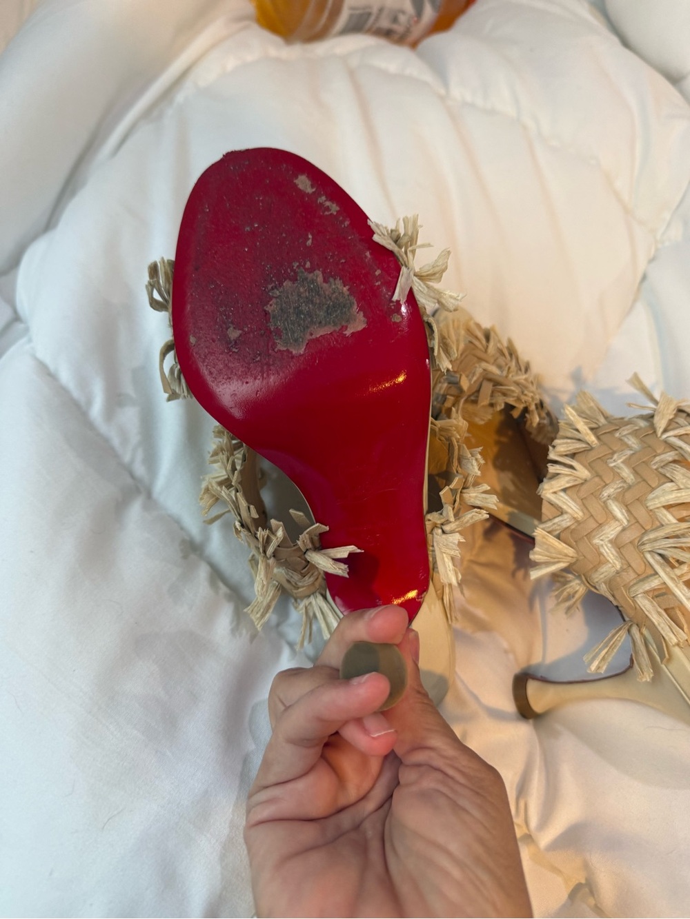 Christian Louboutin Beige Woven Raffia Slide Mules - Picture 8 of 12